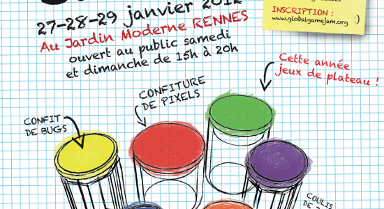 Cette année encore, le Jardin Moderne accueille la Global Game Jam, workshop mondial de 48h qui propose de créer des jeux vidéos en équipe. Cette fois, le jeu sera abordé dans son ensemble : jeu vidéo, mais aussi jeu de plateau, jeu d'adresse... 